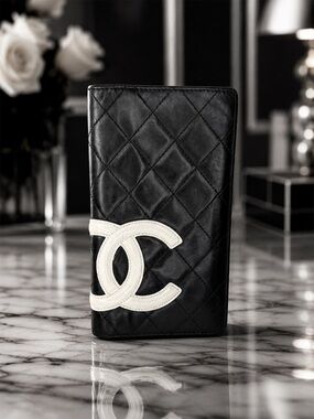 Chanel Cambon Long Bifold Wallet – Black & Pink Leather | Full Set
